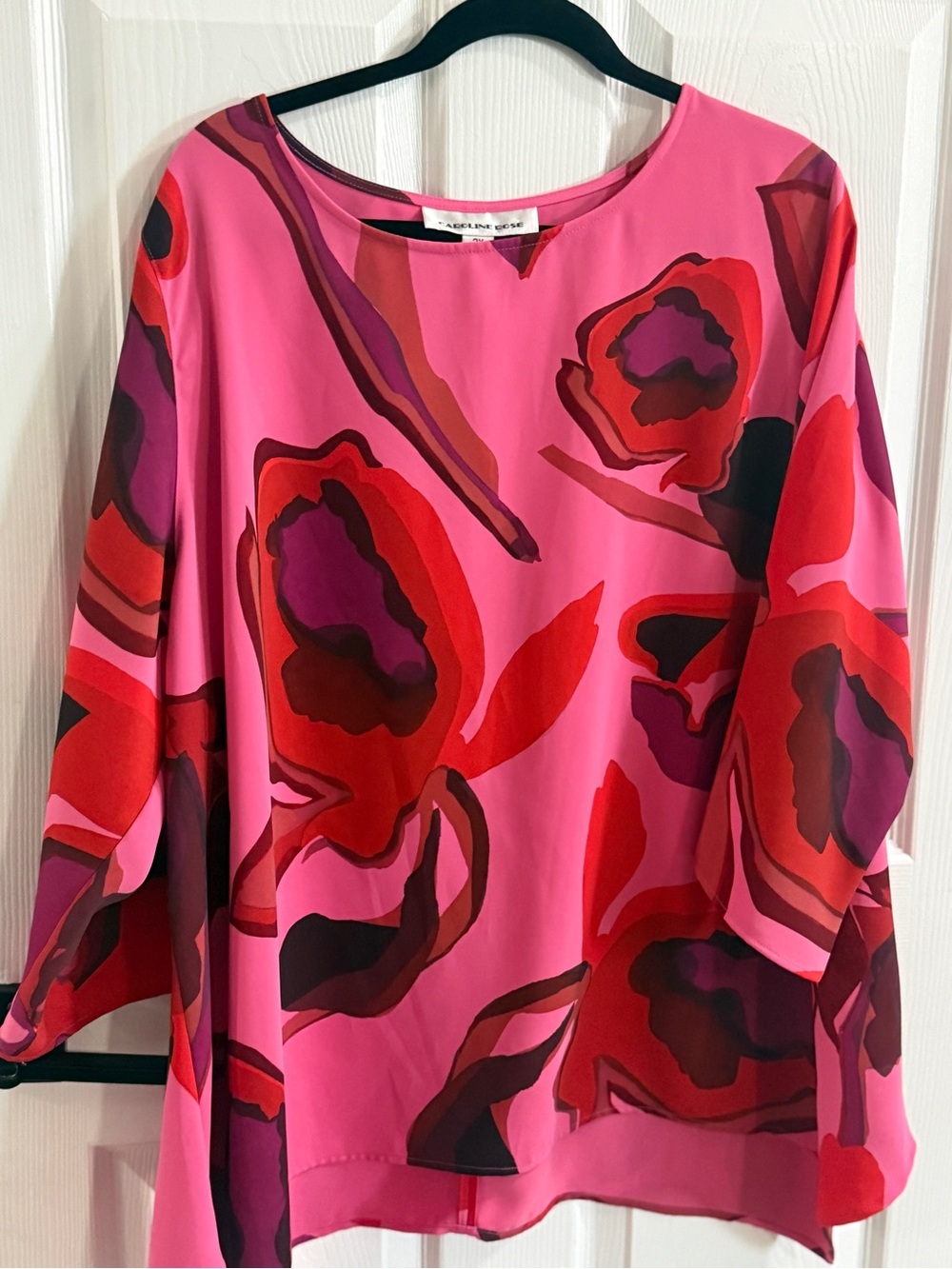 Caroline Rose Brilliant Rose Pink Floral Tunic Top 2X Artwear Made in USA Plus